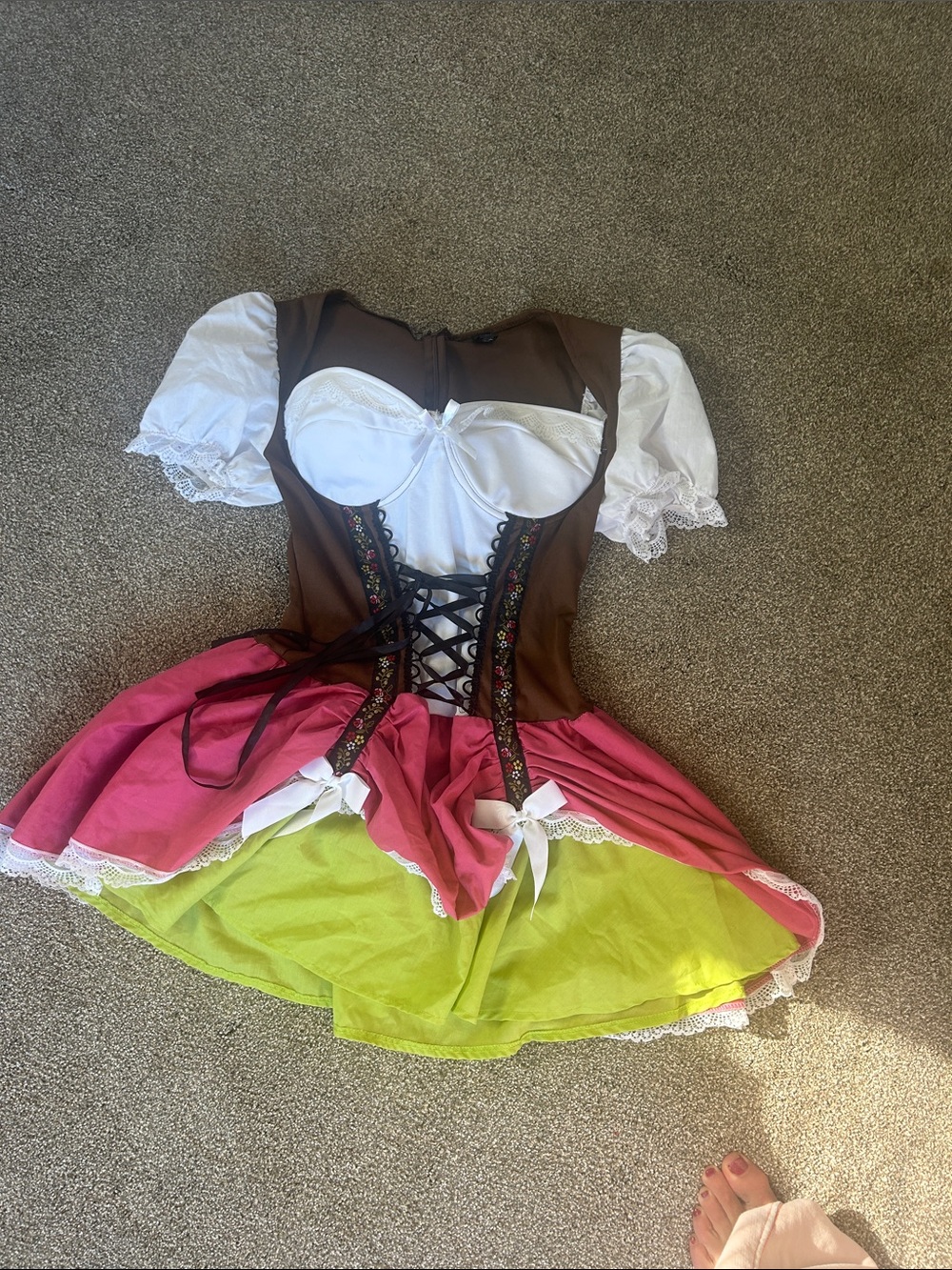 Black Label Octoberfest/ Peasant Costume Dress in Brown, White, Pink & Lime